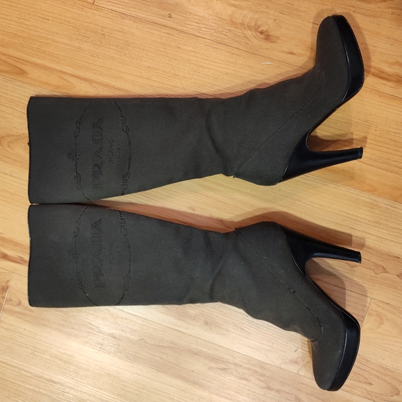 PRADA Logo Jacquard Calzature Donna Boots Women's Sz EU 37.5 US 7 Dark Brown - Picture 9 of 9